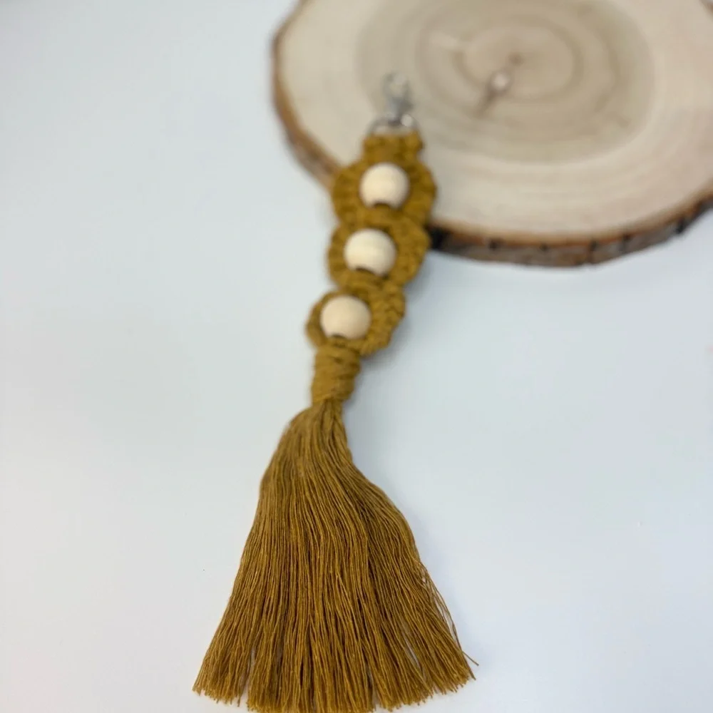 Macrame Handcrafted Floral with Wooden Bead Boho Keychain